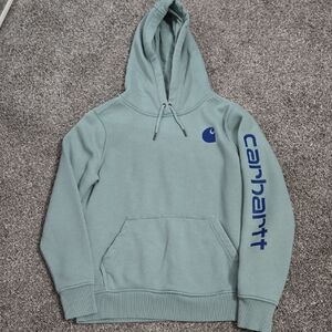 Carhartt Women's Teal Hoodie with Blue Logo